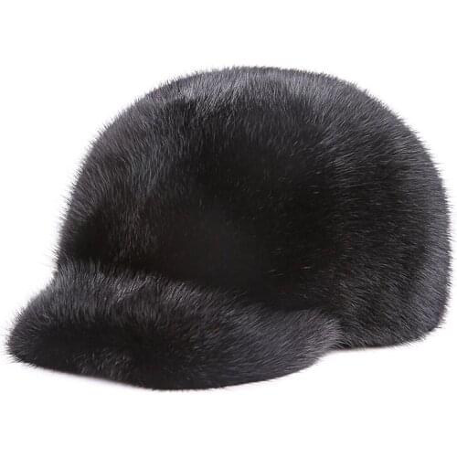 RY0115 LUXURY 2020 Winter Unisex Marten Hat Full Leather Mink Fur Baseball Caps For Man Woman Genuine Leather Black Brown Hat