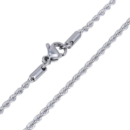 Silver Color 6mm Mens Womens Chain Rope Stainless Steel Necklace Lobster Claw Clasp 20inch 24inch DKN416