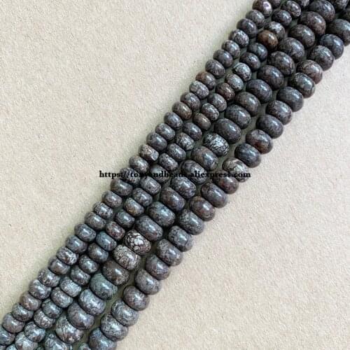 2lots more 10% off ! Natural Stone Smooth Rondelle Brown Snow Flake Jasper 7" Loose Beads 4X6 5X8mm Pick Size For Jewelry DIY