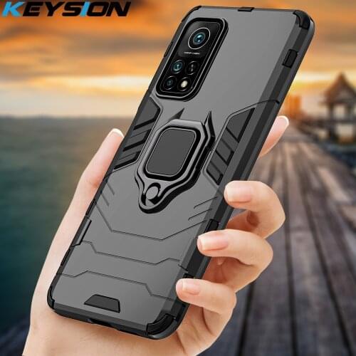 KEYSION Shockproof Case for Xiaomi Mi 10T Pro Mi 10T Lite Mi 10 Ultra Ring Stand Bumper Silicone Phone Back Cover for Redmi K30S
