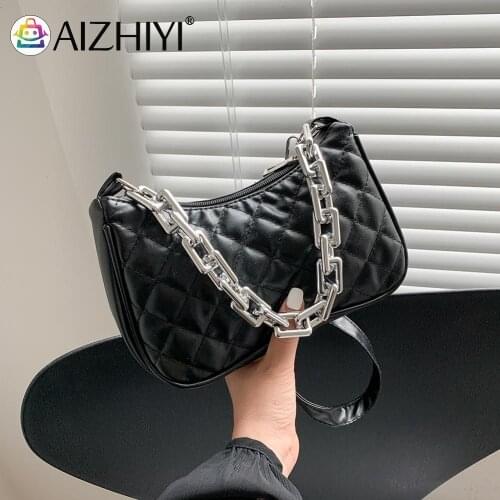 Vintage Women Bag Lattice Pattern Chain Shoulder Underarm Casual PU Small Purse Retro Female Travel Small Subaxillary Bags