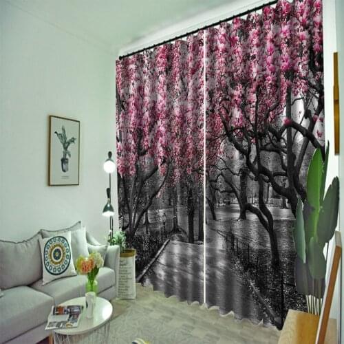 High quality custom 3d curtain fabric pink scenery curtains 3D Blackout Curtains For Living room Bedding room Drapes