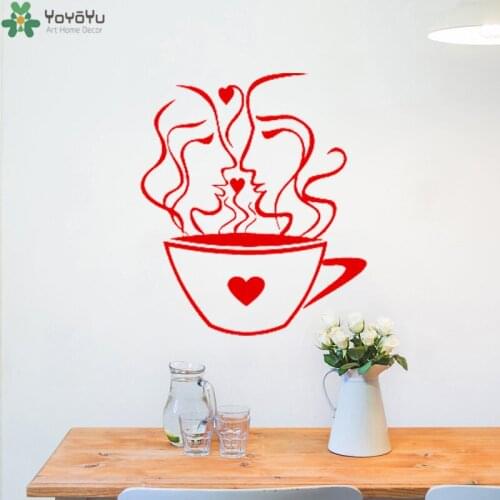 YOYOYU Wall Decal Cafe Window Interior Wall Stickers Cup Of Coffee Removable Kitchen Decals Restaurant Sign Home Decor DIY SY643