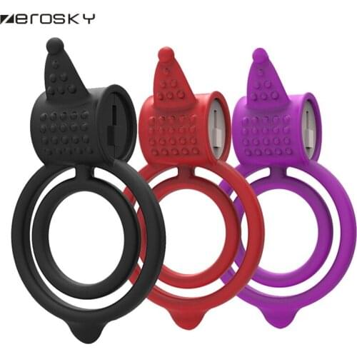 Zerosky Silicon Vibrating Cock Ring,Penis ring vibrator,Cockring,Sex toys for men,Adult Toy, Dual Ring Jelly Vibrating Cock