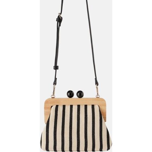 Women bag 2020 new wooden handle Cotton Fabric Flap Fashion Striped Hasp Soft Shoulder Bags purse luxury Euro-America style bag