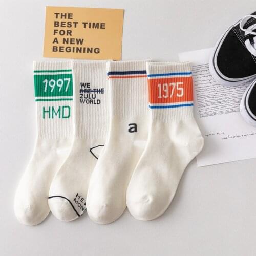 4 Pairs Of Batch Hosiery Female Spring Summer Korean Edition College Wind Couple Trend In Hose Fashion Letters INS Stockings