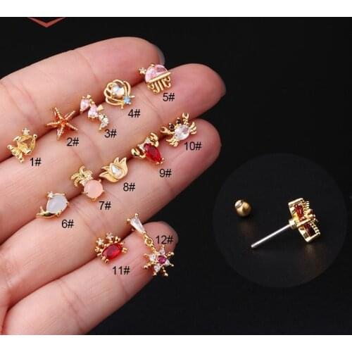 CANNER 1pc Small Colorful Ocean Series Fashion Ear Studs Ear Bone Piercing Stud Earrings for Women Cute Korean Fashion Jewelry
