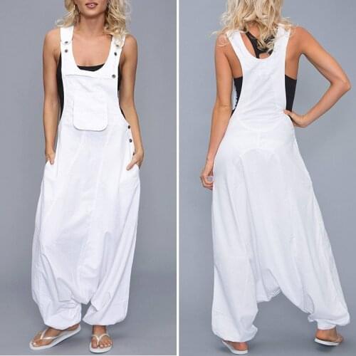 Womens Loose Jumpsuits Harem Pants Wide Leg Pants Sleeveless Pockets Bib Jumpsuit Siamese Trousers For Ladies Large Size S-5XL
