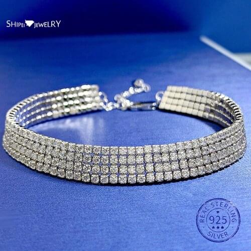 Shipei Unisex Basic 925 Sterling Silver Created Moissanite Gemstone Fashion Fine Jewelry Couple Charm Bracelets Bangle Wholesale