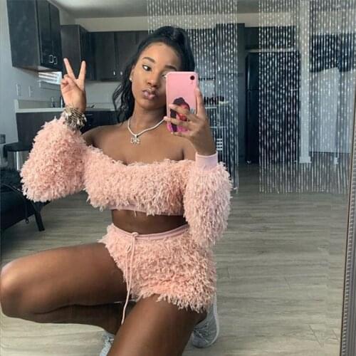 Off Shoulder Two Piece Outfits for Women Sexy Club Wear Party Crop Top Matching Shorts Set Autumn Elegant 2 Pc Set for Women