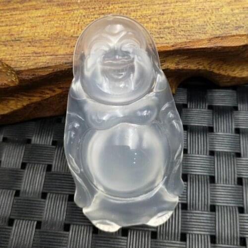 Womens Necklace Pendant White Agate Ice Chalcedony Maitreya Laughing Buddha Pendant Gift for Men Womens Fine Jewelry