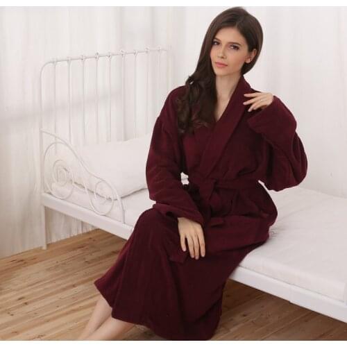 Winter Bathrobe Women Long Towel Fleece Thick Warm Solid Bathrobe Women Kimono Bath Robe Bridesmaid Sexy Dressing Gown Autumn