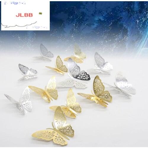 12pcs Gold/Silver 3D Hollow Butterfly Wall Sticker for Home decoration rooms Butterflies on wall Wedding Decor Fridge stickers
