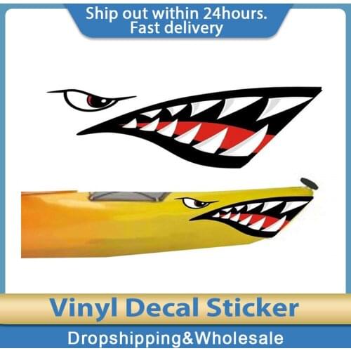 2Pcs Waterproof DIY Funny Rowing Kayak Boat Shark Teeth Accessories Mouth Sticker Vinyl Decal Sticker For Decal Left Right 2021