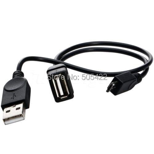 20pcs/lot wholesale Micro USB Male to USB Female Host OTG Cable with USB Y Splitter Power Cable