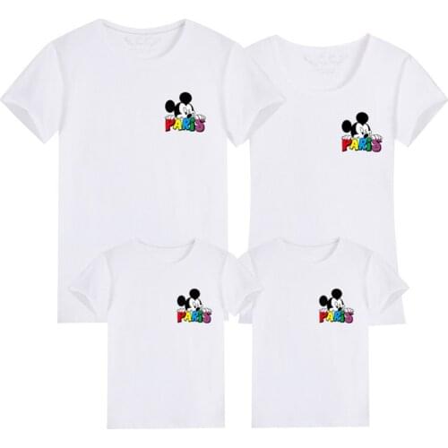 2021Disney Family Clothes Summer Short Sleeve Casual O-Neck Unisex Kids Adult T-shirts Mickey Paris Printed Family Look Tee Tops