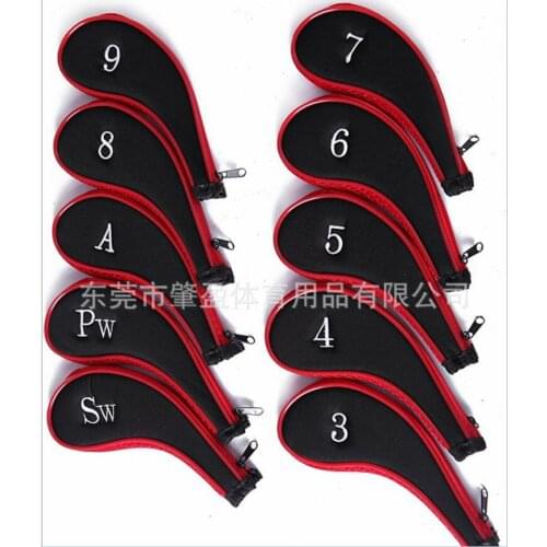 30sets/lot 300pcs High Quality Padded Golf Club Iron Head Covers Protector Case Sock Set Zipper Size 3,4,5,6,7,8,9,PW,SW,A