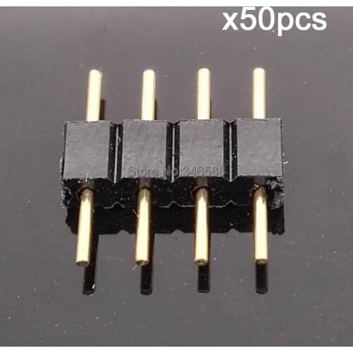 50pcs/lot 10mm 4-Pin 4Pins Male to Male Plug RGB Connector, 4 Pin Black Color Needle Insert for 3528 and 5050 RGB LED Strips