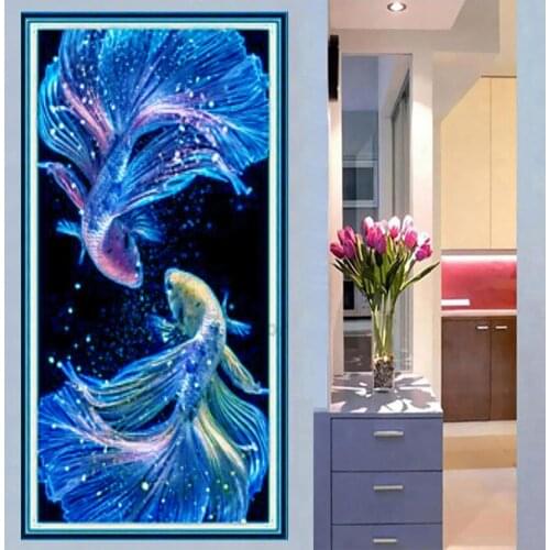 Fantasy Blue Koi Carp 5D DIY Diamond Painting Animal Pictures Fish Painting Diamond Embroidery Full Square Round For Living Room