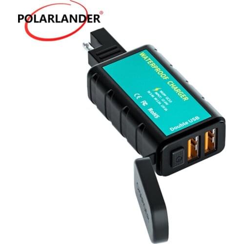 Car Charger Waterproof Optional 1M/1.4M Cable With Switch Square Dual USB Fast Charge Without Voltmeter Integrated SAE Socket