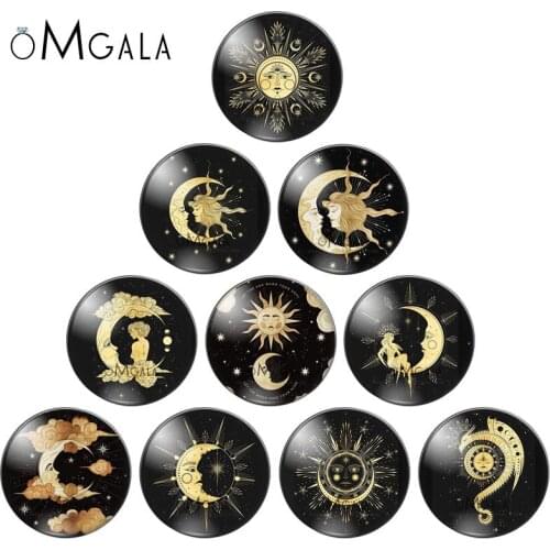 Bling Shiny Sun and Moon God 10pcs mixed 12mm/18mm/20mm/25mm Round photo demo glass cabochon flat back Making findings