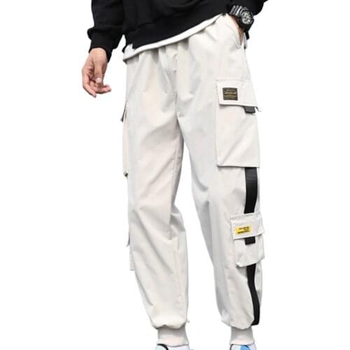 Men Casual Pants 2021 Multi Pockets Pants All Match Hip Hop Solid Color Men Cargo Pants Drawstring Puff Trousers for Daily Wear