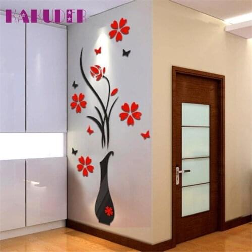 Kakuder DIY Vase Flower Tree Crystal beautiful vinilos paredes Arcylic 3D Wall Stickers Decal Home Decor *25 Drop
