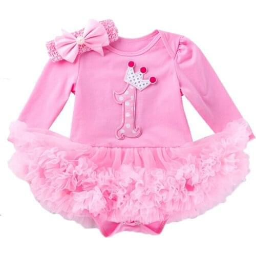 Birthday Girl Clothing Set Cotton Conjunto Infantil Bodysuit+Headband 2pcs Newborn Girl 1st/2nd Birthday Clothes Party Clothing
