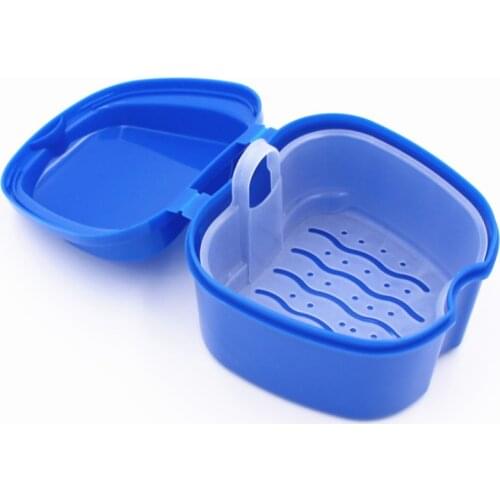 Oral Tooth Care Denture Bath Box Case Dental False Teeth Storage Box With Hanging Net Container Denture Box With Net Sept