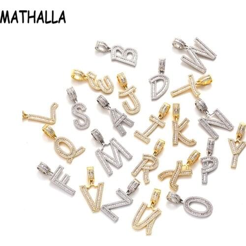 MATHALLA A-Z 26 Letter Ice Crystal Zircon Initials Pendant Necklace Hip Hop Jewelry Mens and Womens Jewelry Gifts