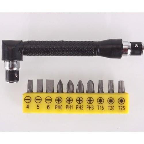 Mini 1/4 Ratchet Wrench Screwdriver Socket Wrench Rods Hand Tool with 10 Pcs Bits #235211