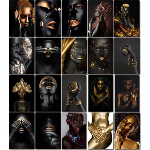 Diy Painting By Numbers Figure Black Gold African Woman Oil Painting On Canvas Wall Picture For Living Room Modern Handmade Gift