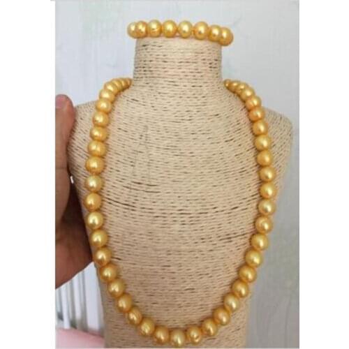 Set of 12-13mm south sea gold baroque pearl necklace18" & bracelet 18" 14k