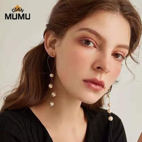 New pearl long Drop earrings simple geometric pearl retro metal exquisite French earrings stitches Party Vacation Wedding Gift