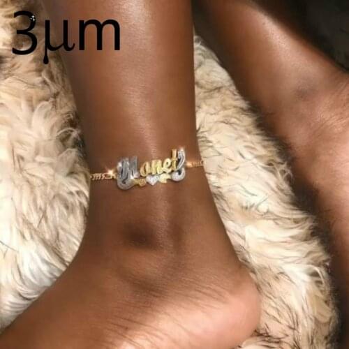 New Hip Hop Letter Anklet Name Personalized Custom Anklet Summer Gold&Silver Double Color Nameplate Pendant Figaro Chain Anklets
