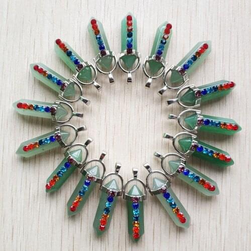 New Fashion natural green aventurine 7 color stone Reiki Point pendulum pendants for jewelry making 12pcs/lot Wholesale free
