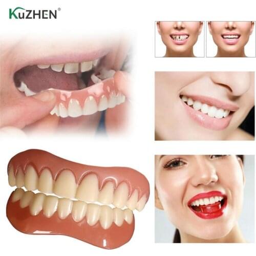 Updated Snap-On Tooth Veneers Fake False Teeth Denture Bright White Shade Fake Teeth Instant Smile Teeth Cosmetic