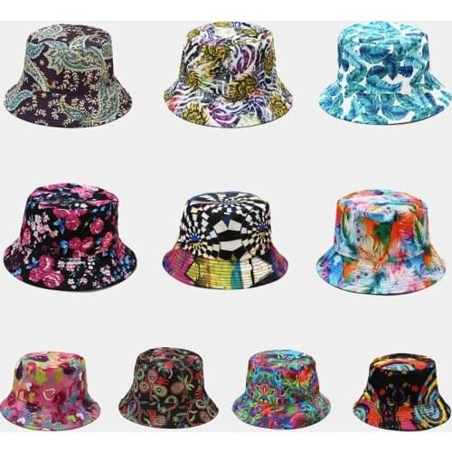 Unisex Paisley Floral Leaves Graffiti 3D Print Bucket Hat Reversible Sunscreen Harajuku Hip Hop Panama Fisherman Cap
