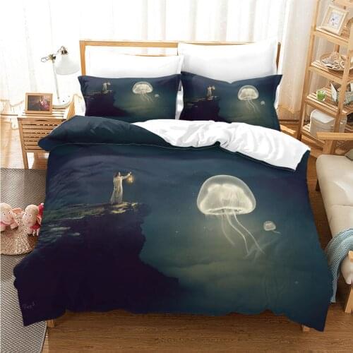 Art Animal Bedclothes 2/3 Piece Jellyfish Lamp Bedding Set with Duvet Cover and Pillowcase Cool 3D Animal Quilt Cover Full Size