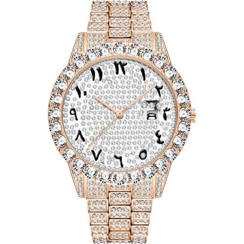Dropshipping Arabic Numerals Diamond Watch Men Rose Gold Luxury Brand Watch 3Atm Japan Movt FF Unique Men Wrist Watch