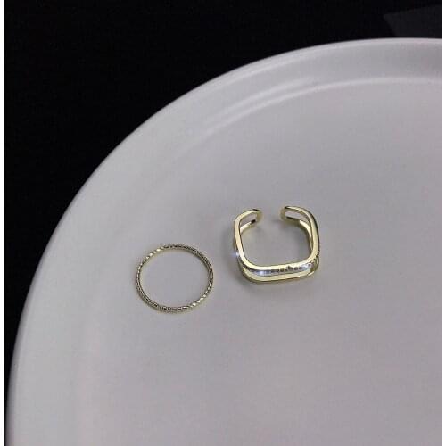 QiLuxy 2Pcs/set Double Square Zircon CZ Opening Rings for Women Adjustable Fashion Simple Finger Rings Jewelry