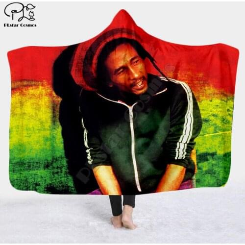 Reggae Bob Marley Character Hooded Blanket Adult colorful child Sherpa Fleece Wearable Blanket Microfiber Bedding style-2