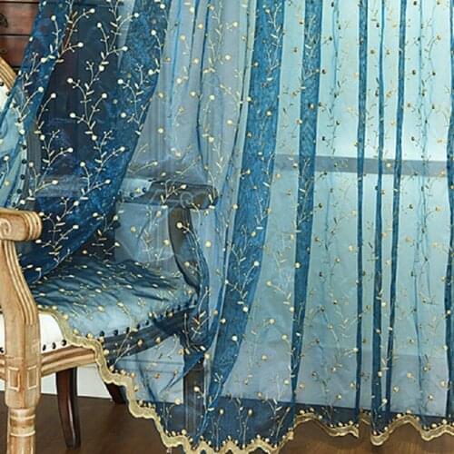 New European Style Garden Curtain Embroidery Flower Gauze Customized Finished Princess Style Curtains for Living Room Bedroom