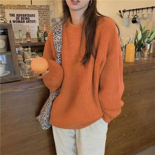 Sweaters Women Oversized Crew Neck Pullovers Ladies Long Sleeve Solid Jumpers Casual Tops Girl Autumn Winter Warm Sweatshirts