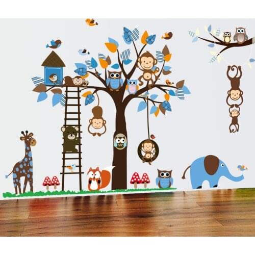 Owl Monkey Squirrel Giraffe Tree Tree Wall Stickers Nursery Childrens Room Cartoon Removable Mural Vinyl Art Home Decor Sticker