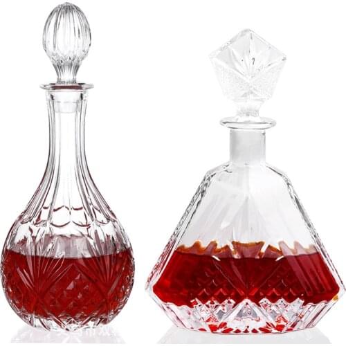 Art Classic 500-700ml Thick Lead-Free Crystal Glass Whiskey Red Wine Bottle Vintage Family Bar Decanter Holiday Gift Hip Flask