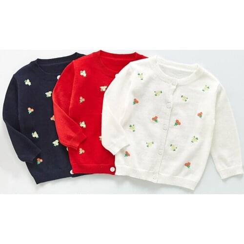Embroidery Floral Cardigan Knitted Baby Girls Boys Sweater Kids Clothes 2021 Autumn Winter Wear Ins Style Warm Children Clothing