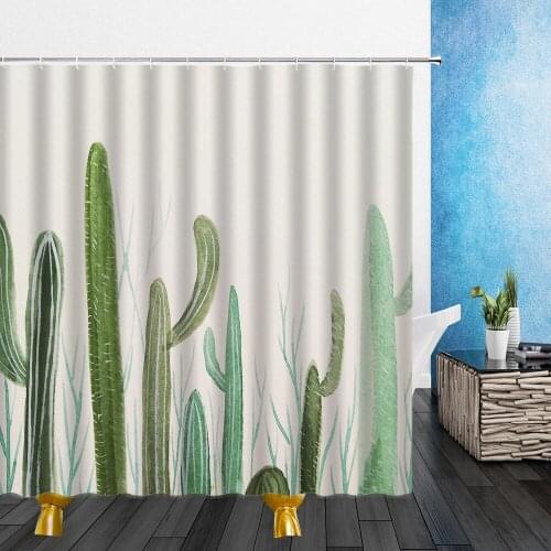 Cartoons Plant Shower Curtains Cactus Pink Petal Natural Scenery 3D Print Bathroom Home Decor Waterproof Polyester Cloth Curtain