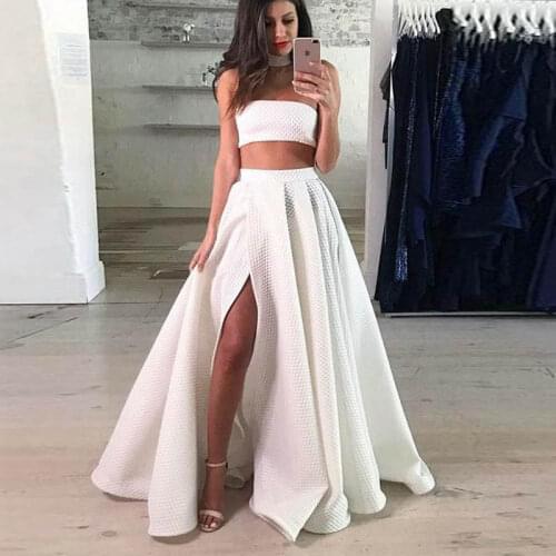 Sexy High Split Long Skirt Ivory Off White Floor Length Maxi Skirts Womens Pleated Formal Party Skirt for Prom High Quality Gown
