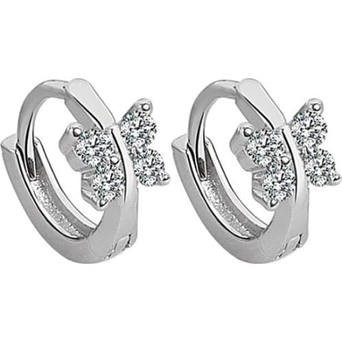 925 Sterling Silver Crystal Butterfly Stud Earrings For Women Girls Engagement Party Wedding Fashion Jewelry Pendientes eh111